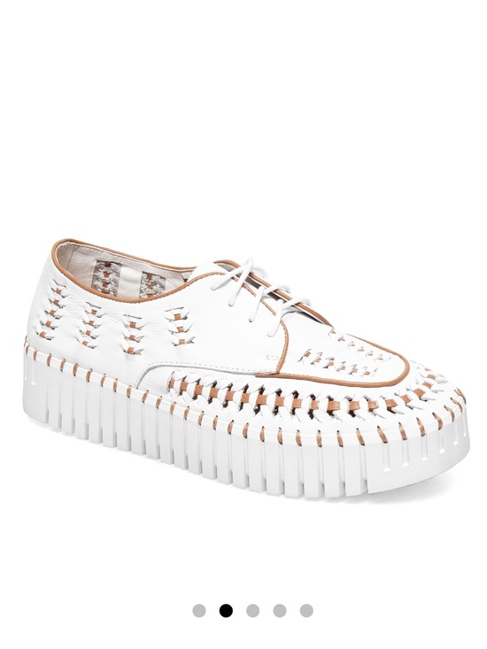 Silent D Shoes - White Woven Platform Lace-Up Sneaker with Tan Trim